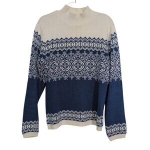 Talbots Nordic Sweater Womens Size Small Blue Cotton Mock Neck Knit Vintage